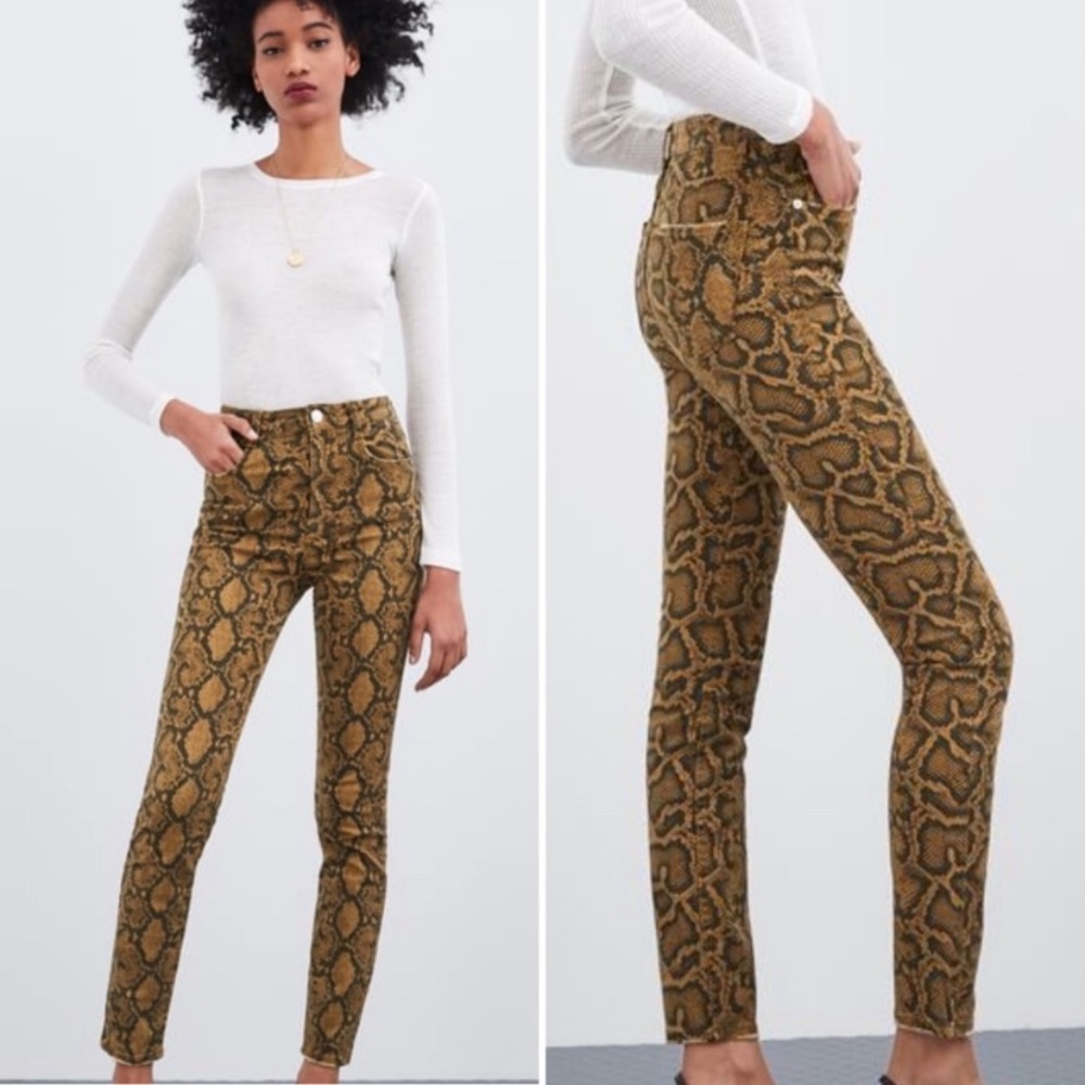 Zara | High Rise Snake Print Skinny Jean | Sz 0